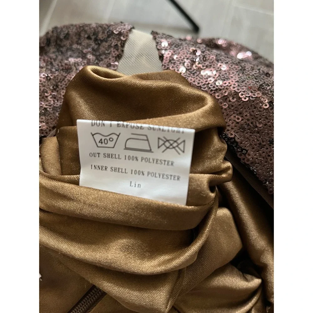 Revelry Bronze Brown Sequin V-Neck Maxi Dress‎ Mermaid Formal Gown Size 4